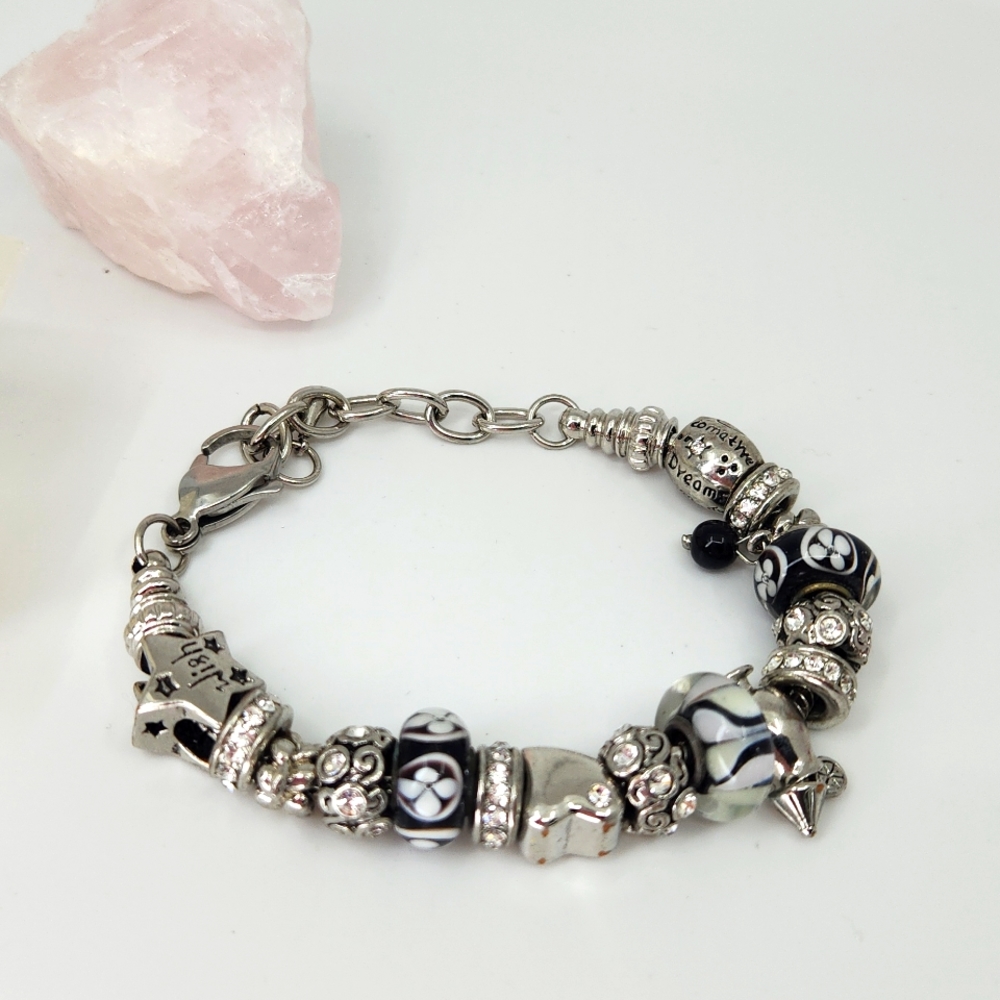 Silver and Black Charm Bracelet
